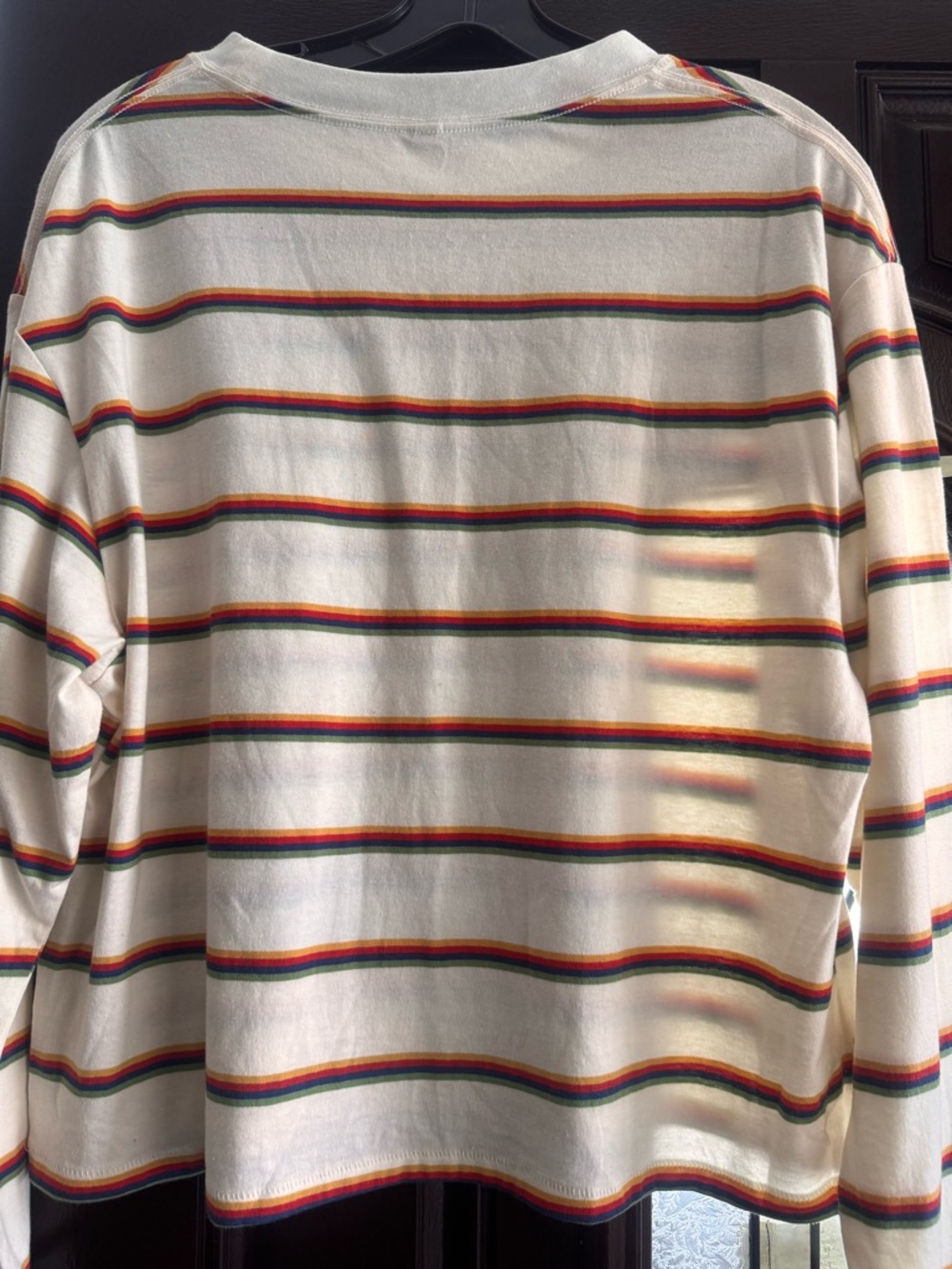 Cream Tee with Rainbow Stripe Accents